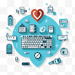 家庭医生图片_键盘和医院符号插图以最小的风格
