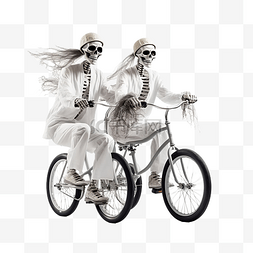 参加派对卡通图片_灰色草地上骑自行车的骷髅去参加