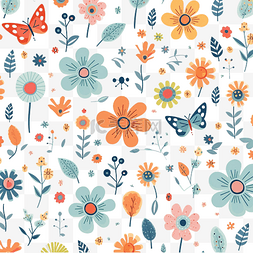 蝴蝶形状图片_可爱的现代无缝图案与花朵和蝴蝶