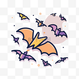 小群彩色蝙蝠在灰色的纸上飞来飞