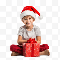 一个戴着圣诞老人帽子的孩子展示