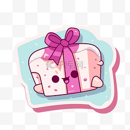 可爱的粉色蛋糕礼物，带蝴蝶结剪