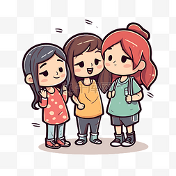 三个女孩站在一起，一个手牵着手