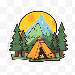 露营帐篷和山脉贴纸 向量