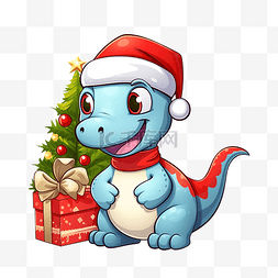 可爱的圣诞恐龙雷龙在圣诞老人红
