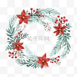 花环丝带图片_带树叶插图的扁平圣诞花环