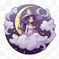 月亮图片_万圣节云中的月亮女巫