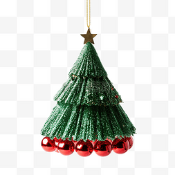 周围的装饰图片_绿色的圣诞树上挂着一个红色的圣