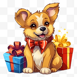 带礼物的老人图片_圣诞节期间带礼物的有趣狗动物角