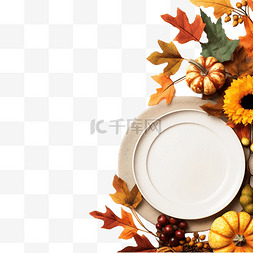 盘子和布图片_感恩节晚餐的平铺盘子，配有复印