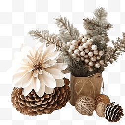 桌花素材图片_木桌上有其他装饰的美丽圣诞花