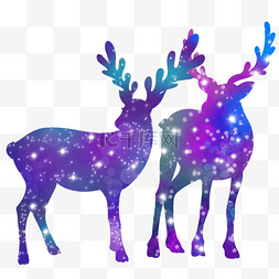 圣诞节美丽的星空剪影驯鹿麋鹿