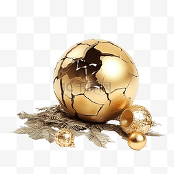 金融图片_破碎的金色圣诞球，里面装满了硬