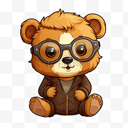 戴眼镜的熊可爱卡通贴纸png插画格