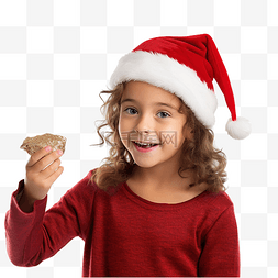 戴着圣诞帽的女孩用食指指着一个