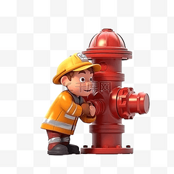 安装3d图片_消火栓中的消防员安装管道 3D 人
