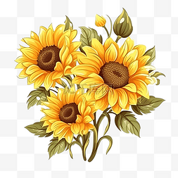 可爱的向日葵花卉装饰插图，用于