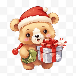 可爱的小熊元素图片_可爱的小熊带着圣诞礼物可爱的圣