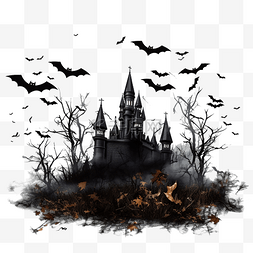 闹鬼房子图片_万圣节黑暗闹鬼的城堡和蝙蝠在墓