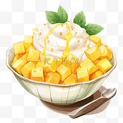 水彩 bingsu 芒果剪贴画