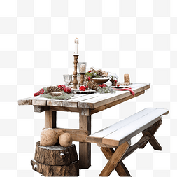 圣诞节花瓶图片_圣诞节花园里的乡村风格午餐桌