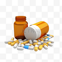 3d 渲染药瓶与一些隔离的药丸
