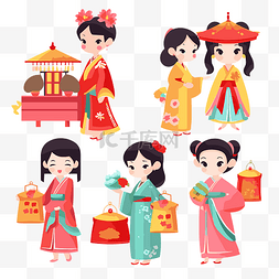 传统剪贴画穿着传统服装的中国女