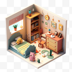 房间模型卡通可爱简单立体图案