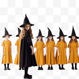身穿黄色连衣裙头戴黑色女巫帽的