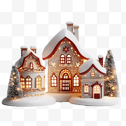 冬天的房子在灯光下装饰圣诞节