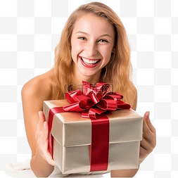 打开圣诞礼盒图片_戴着圣诞帽的快乐女孩打开礼盒特