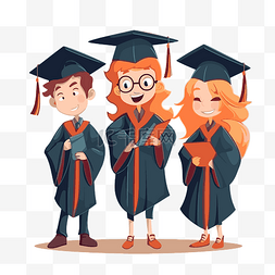 毕业生剪贴画卡通毕业三人组站在