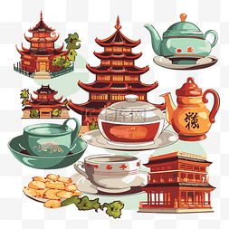 中国茶馆卡通中国剪贴画收藏 向