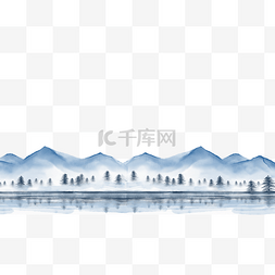 漂亮雪花元素图片_水彩冬季雪景山水
