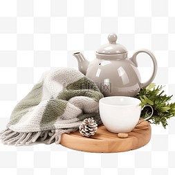 健康家居生活图片_圣诞组合物，配有一杯茶和一个盖