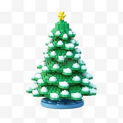 圣诞节的主题图片_圣诞树下雪3d像素化卡通圣诞装饰