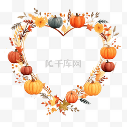 爱秋季几何矢量框架花环与心形