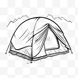 白色背景上的野营帐篷轮廓涂鸦