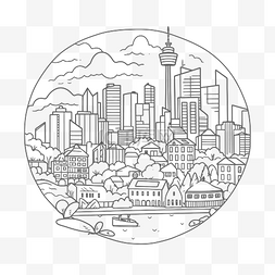 城市圆形城市图片_在圆形轮廓草图中绘制悉尼城市天