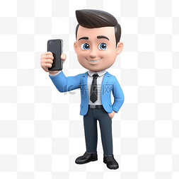 站立的男子图片_穿着蓝色衬衫的商人拿着智能手机