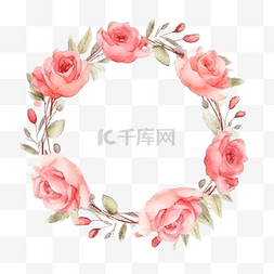玫瑰花环手绘图片_甜蜜的小粉红色水彩玫瑰花环框架