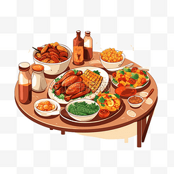火矢量图片_餐桌设置上感恩节快乐菜单上的食