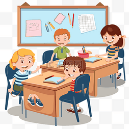 教室桌子卡通图片_教室剪贴画 孩子们在教室里画画