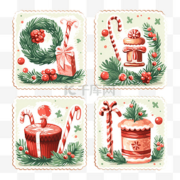礼品盒和图片_圣诞快乐邮票套装
