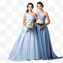 蓝色礼服婚礼上美丽幸福的新娘和