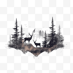 鹿头图片_与森林和鹿的山风景