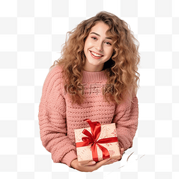 礼盒礼盒k图片_圣诞树上，一个穿着针织毛衣的漂