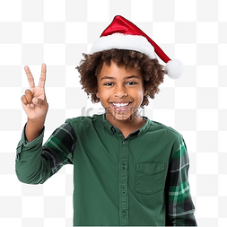 戴着圣诞帽的非洲裔美国男孩微笑