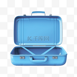 蓝色背景经济图片_3d 渲染蓝色手提箱敞开隔离