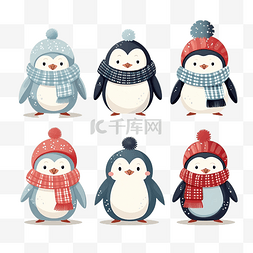 矢量圣诞老人插画图片_圣诞节系列可爱的卡通企鹅与温暖
